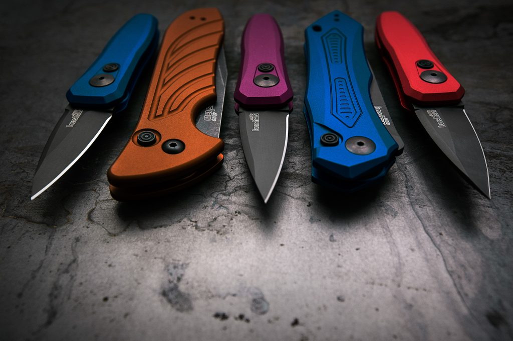 Five knives from the Kershaw Launch series.