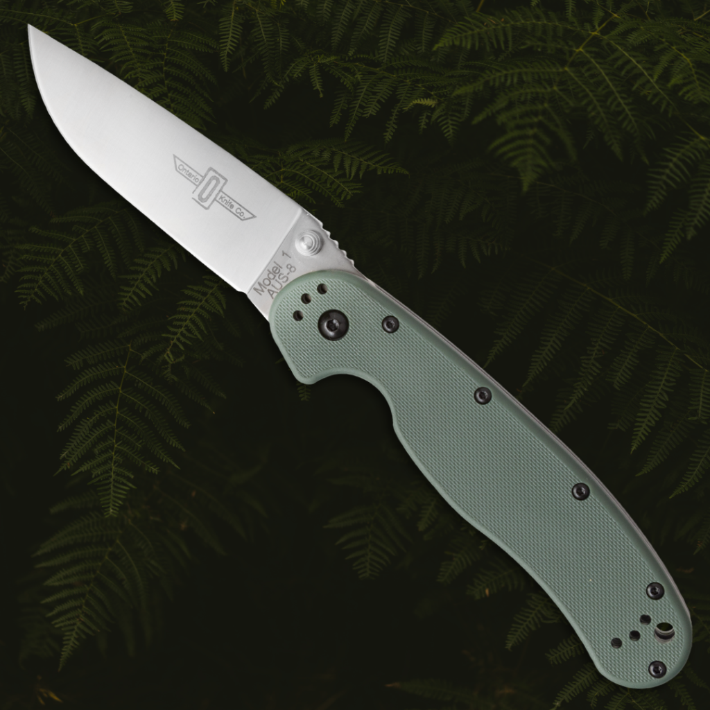 Ontario RAT folding knife with an OD green handle