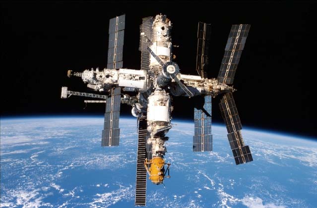 Russian Space Station Mir in orbit above Earth 