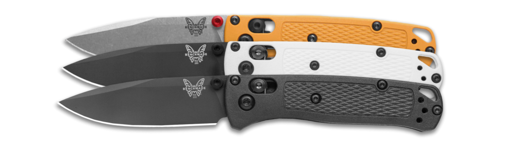 The Benchmade Mini Bugout is lightweight, ergonomic, and easy to use. Comes in multiple colors, from Alpine Glow white, to classic black, to fun-loving yellow.