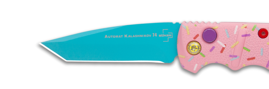 The Boker Dessert Warrior Mini Kalashnikov is a short and sweet automatic knife, but with a bit of a bite—just like mom.