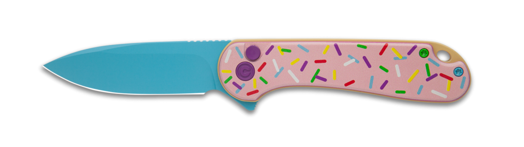 The CIVIVI Dessert Warrior Elementum II is fun and sweet. It's got a vibrant blue blade, a doughy liner, and pink and sprinkly scales. The perfect entry level knife for moms who need something useful, but doesn't want something that's intimidating.
