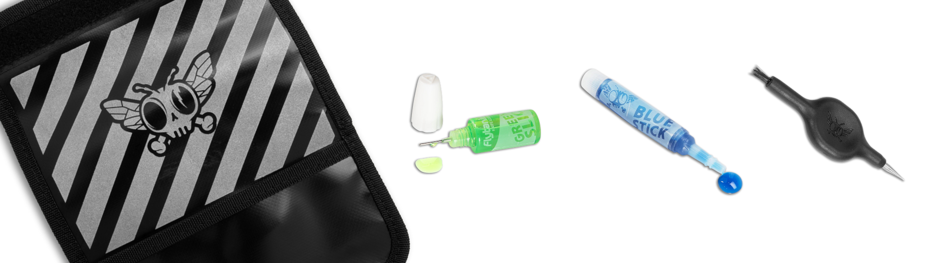 Flytanium Knife Care Kit to maintain knives and gear. Includes a basic cleaning tool, knife lube, threadlocker, polishing cloth, and durable storage case.