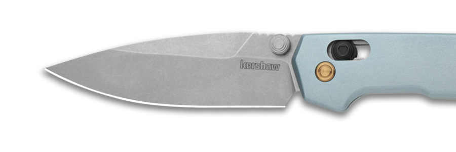 The Kershaw Mini Iridium in Ice Blue and gold accents is pretty but useful. The crossbar lock is easy to deploy, and the handle is comfortable to hold.