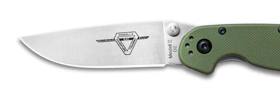 The OKC Rat 2 is outdoorsy and ergonomic with its green contoured handle and useful thumb ramp.