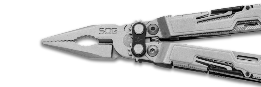 The silver and black SOG Powerpint is a small but effective multi-tool. Perfect for a purse or pocket.