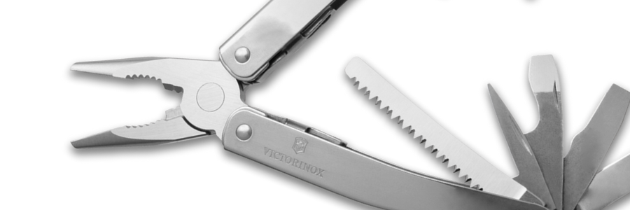 The silver Victorinox Swisstool Spirit is a powerhouse multi-tool packed with features and built like a tank.
