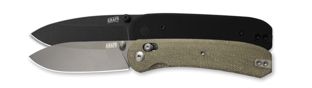2 Knafs Lander knives with removable handle scales in black G-10 or green micarta