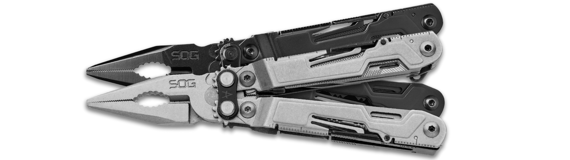 SOG Powerpint multi-tool open to show pliers and multiple built-in tools