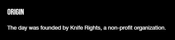 A screenshot from Emerson Knives' website stating that Knife Rights began National Knife Day.