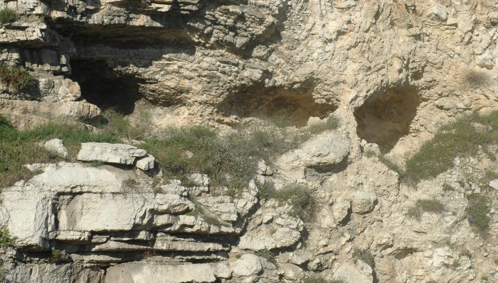 The cliff at Golgotha, with its natural skull-like formation.