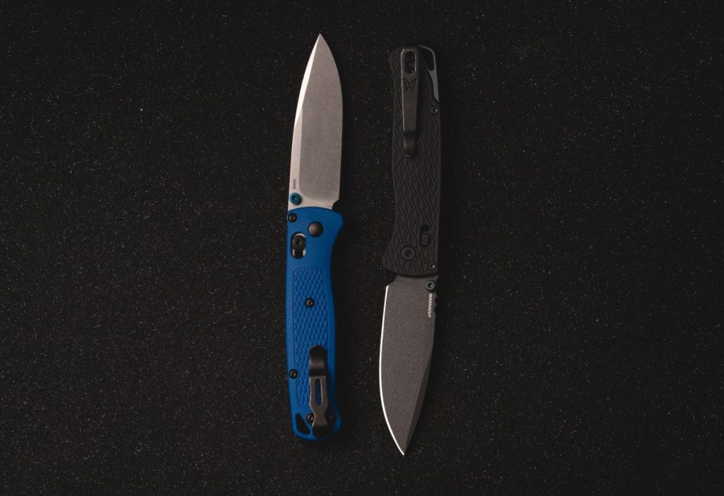 The Benchmade Bugout 535 and the Benchmade Bugout Vapyr 534BK side by side against a black background.
